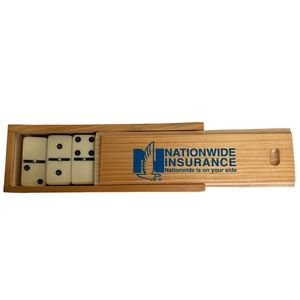 Dominoes Wood Storage Box Branded Nationwide Ins Set of 28 Cream & Black Tiles